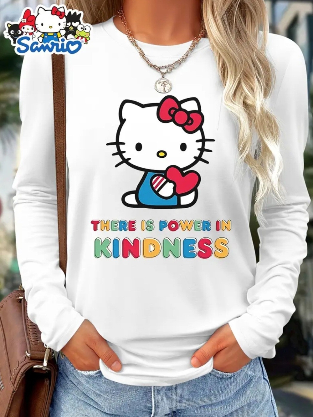 Hello Kitty White Crewneck Sweatshirt with Multicolor Graphic